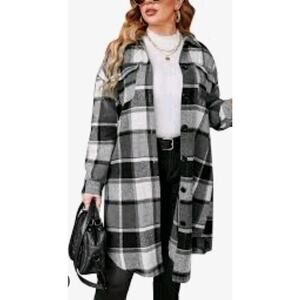 New Look ~Woman Size M~ White/Blue Flannel Plaid Long Coat Peacoat Unlined NWT.